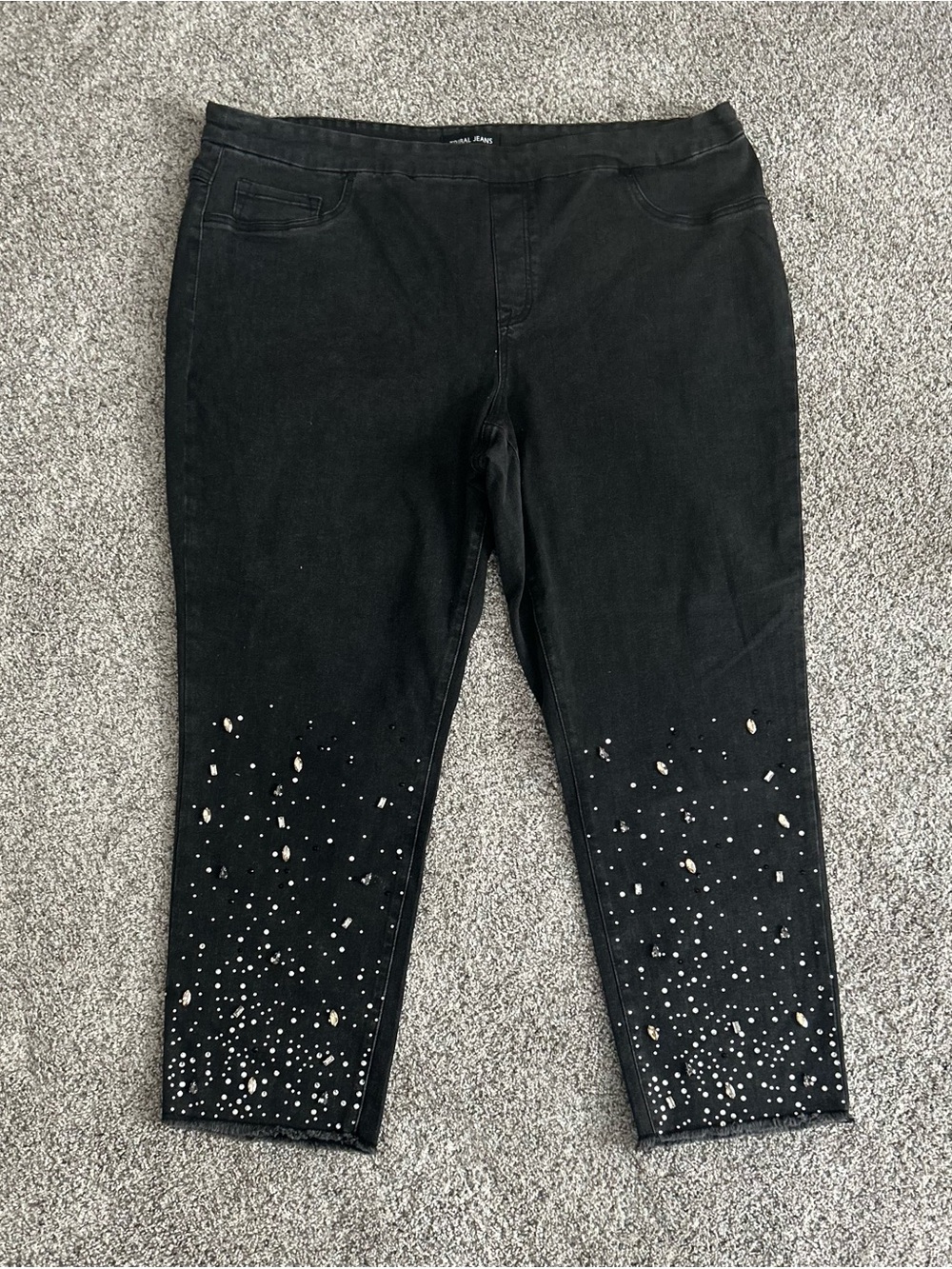 Tribal Jeans Black Embellished Ankle Jeans with Sparkle Accent